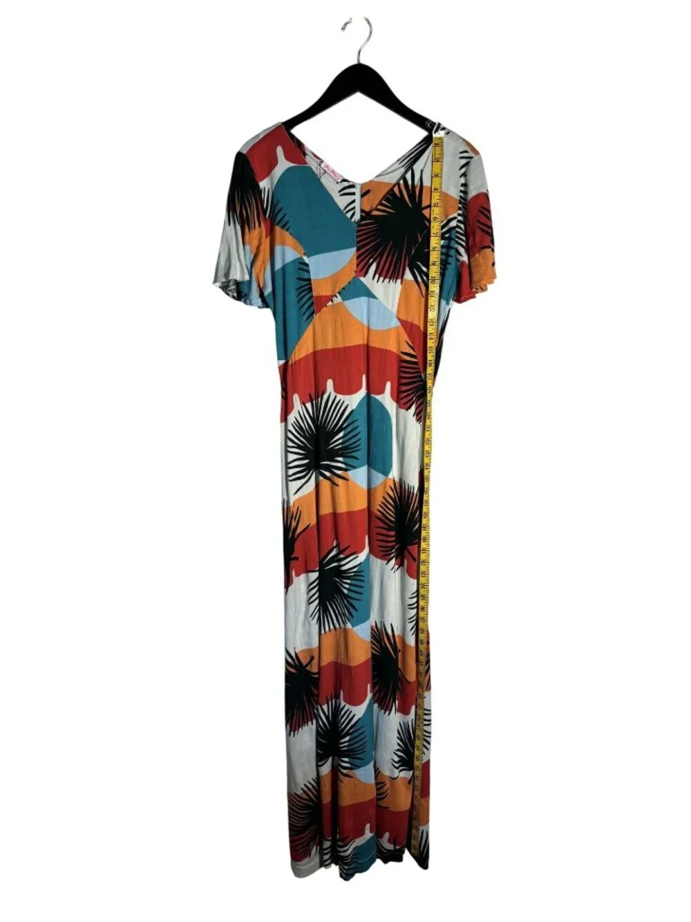 Bohemian Maxi Dress With Short Sleeves & V-Neckline Vibrant Multicolor Size M - Picture 5 of 13